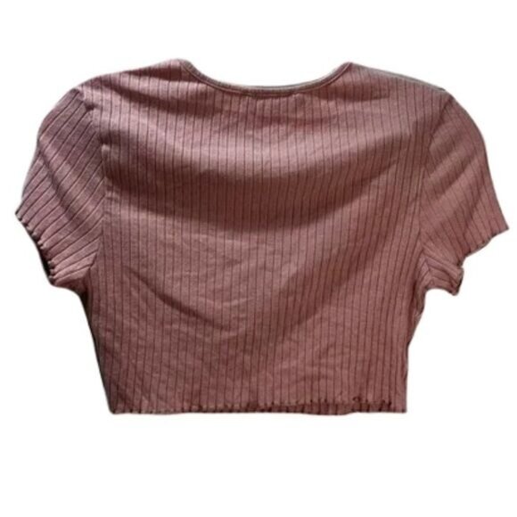 SHEIN Lettuce Trim Rib-knit Crop‎ Tee Pink Medium - Picture 3 of 5